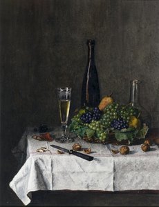 Stillleben mit Korb voller Trauben, Walnüssen und Messer, 1863